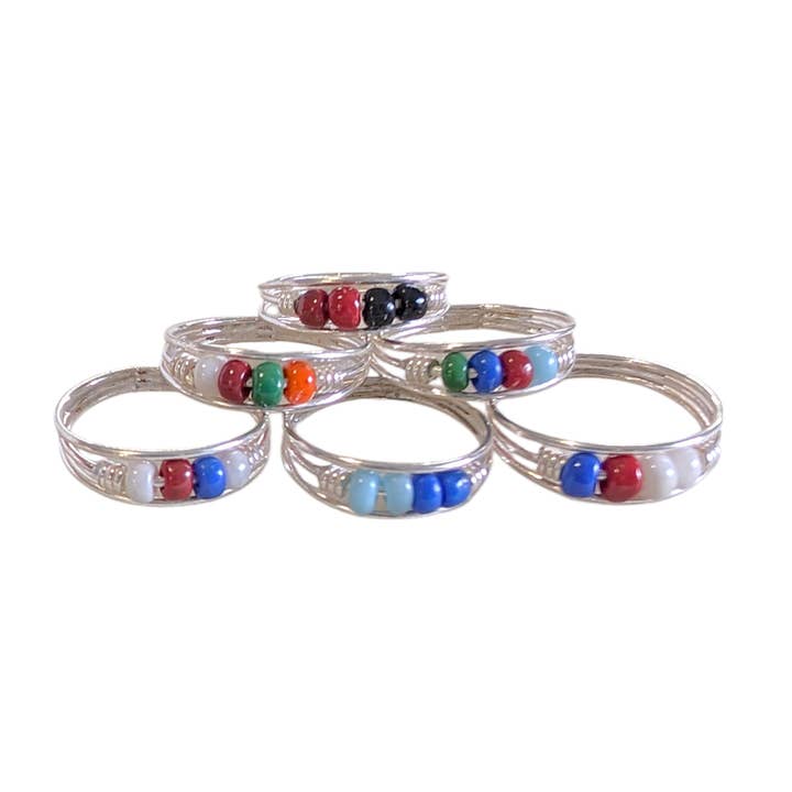 SALE Colorful Seed Bead Sterling Silver Toe Ring Packs for wholesale by Saraswati Imports