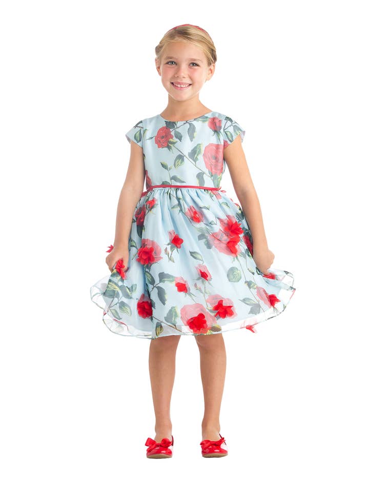 SK672 - rose print chiffon dress with patch detail for wholesale by Sweet Kids, Inc.