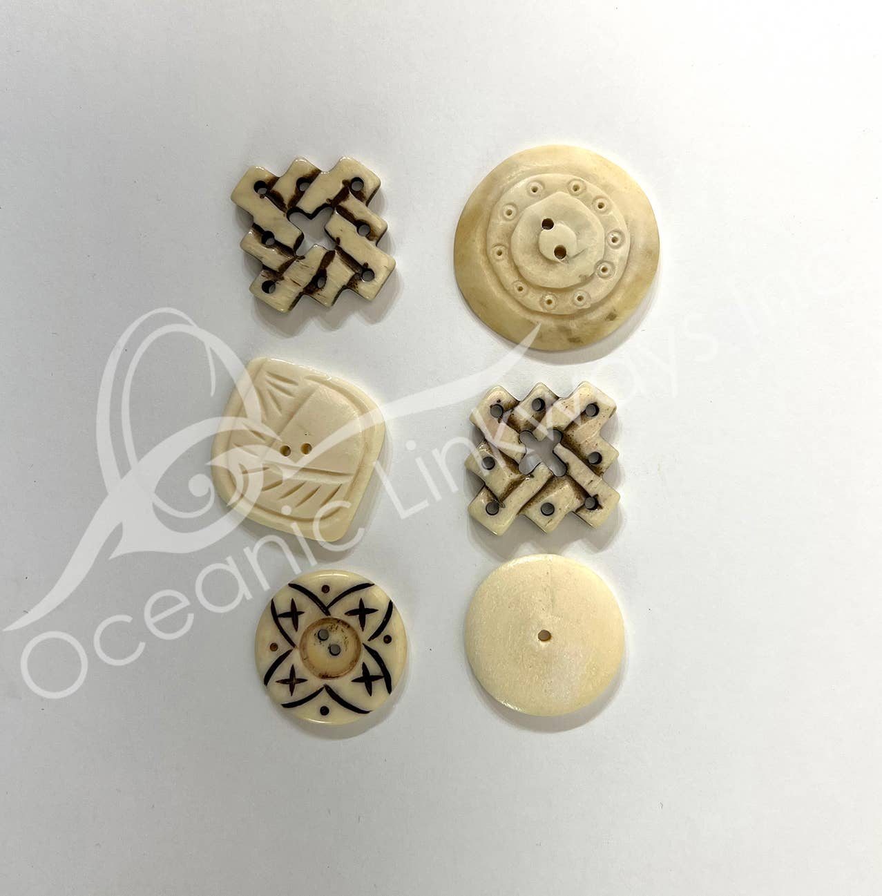 Oceanic Linkways Inc - Wholesale Sewing Button/Snap - (PK 6)BUTTONS - BONE MIXED SHAPES (PK 6) 1-1.5"L