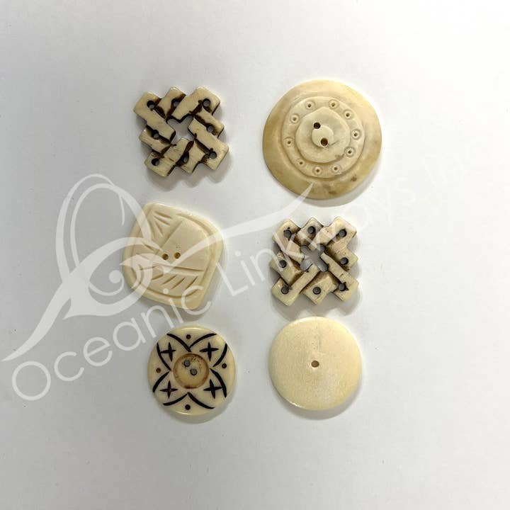 Oceanic Linkways Inc - Wholesale Sewing Button/Snap - (PK 6)BUTTONS - BONE MIXED SHAPES (PK 6) 1-1.5"L0