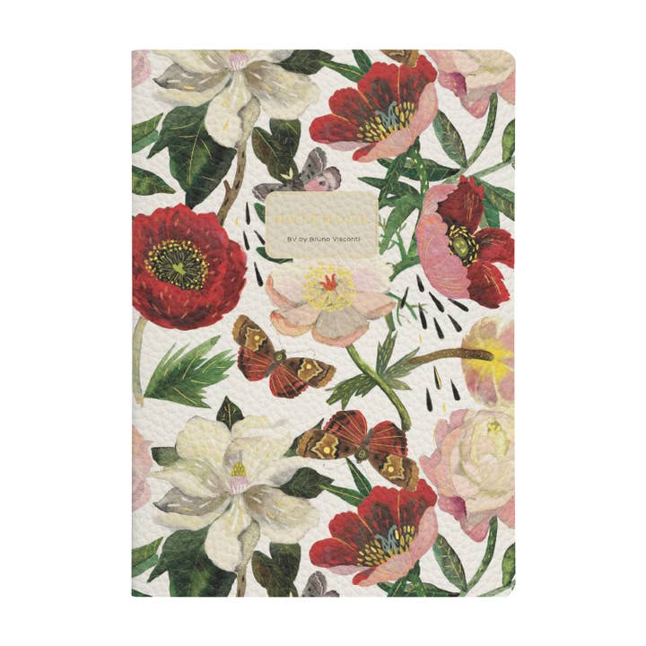 Vegan Leather A5 Notebook - Peonies for wholesale by BV by Bruno Visconti