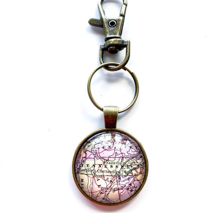 Tennessee Map Keychain Key Chain Bag Charm Key Fob for wholesale by Daisy Mae Designs