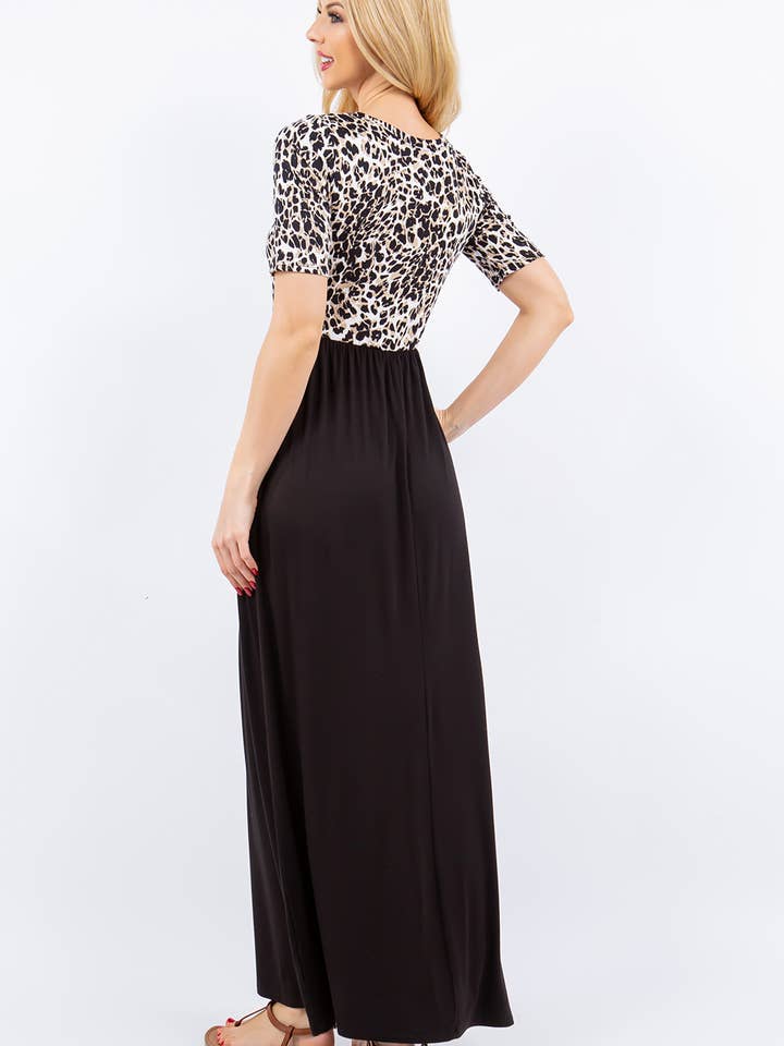 Taupe Leopard ANIMAL PRINT FULL-LENGTH DRESS IN MISSY & PLUS SIZE CD43411Y for wholesale on Faire