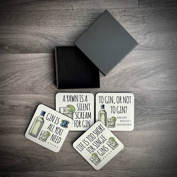 Funny Gin Coaster Set | Gin Gift Set for wholesale by EllieBeanPrints