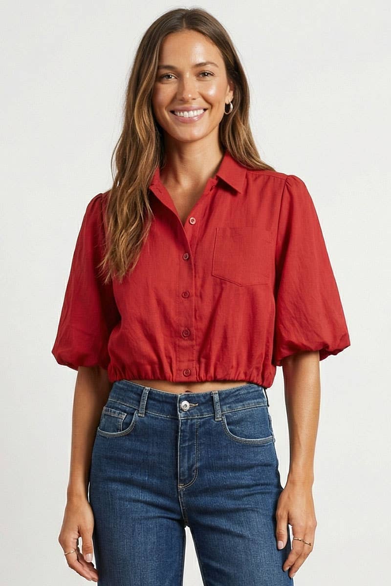 Naked Zebra - Wholesale Blouse - Women's - Short Sleeve Cropped Button Up Blouse9