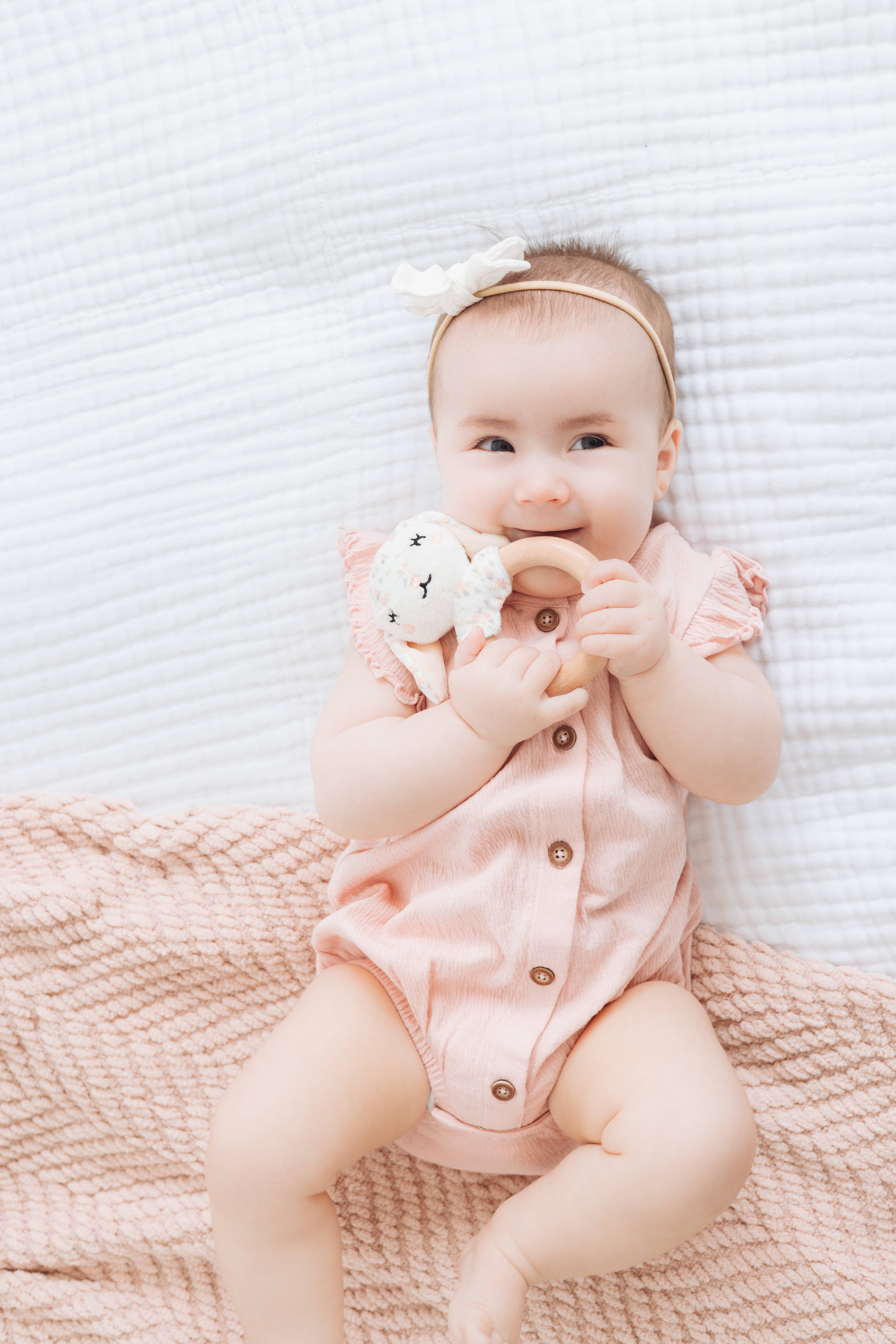 Pearhead - Wholesale Teether (Not Clip-On) - Baby - Floral Bunny Wooden & Plush Baby Teether4