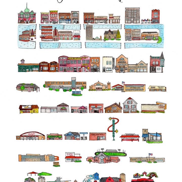 Aurora, IL Stadtporträt-Druck für den Großhandel von Jodi Lynn's Emporium of Doodles