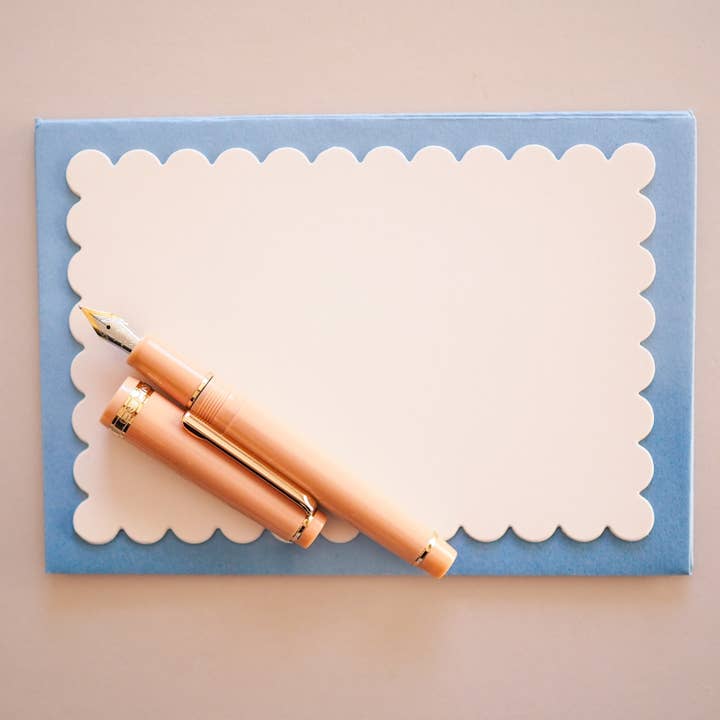 soch and co - Wholesale Stationery/Notecard Set - Scalloped notecard writing set beige & blue