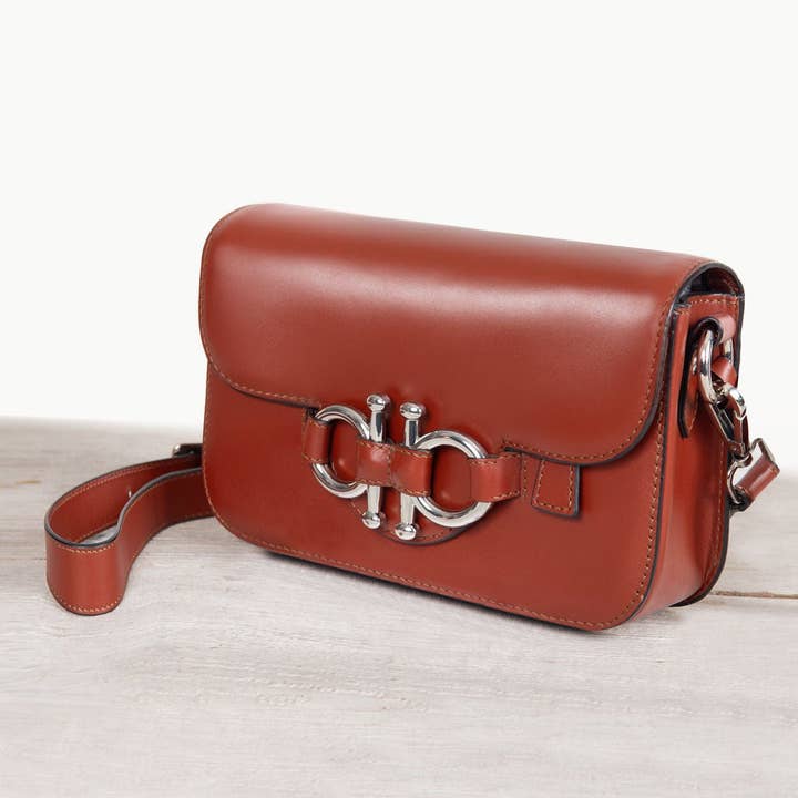 Lana - Horse Bit Crossbody Luxury Leather Bag in Cognac for wholesale by URBAN-EQUESTRIAN