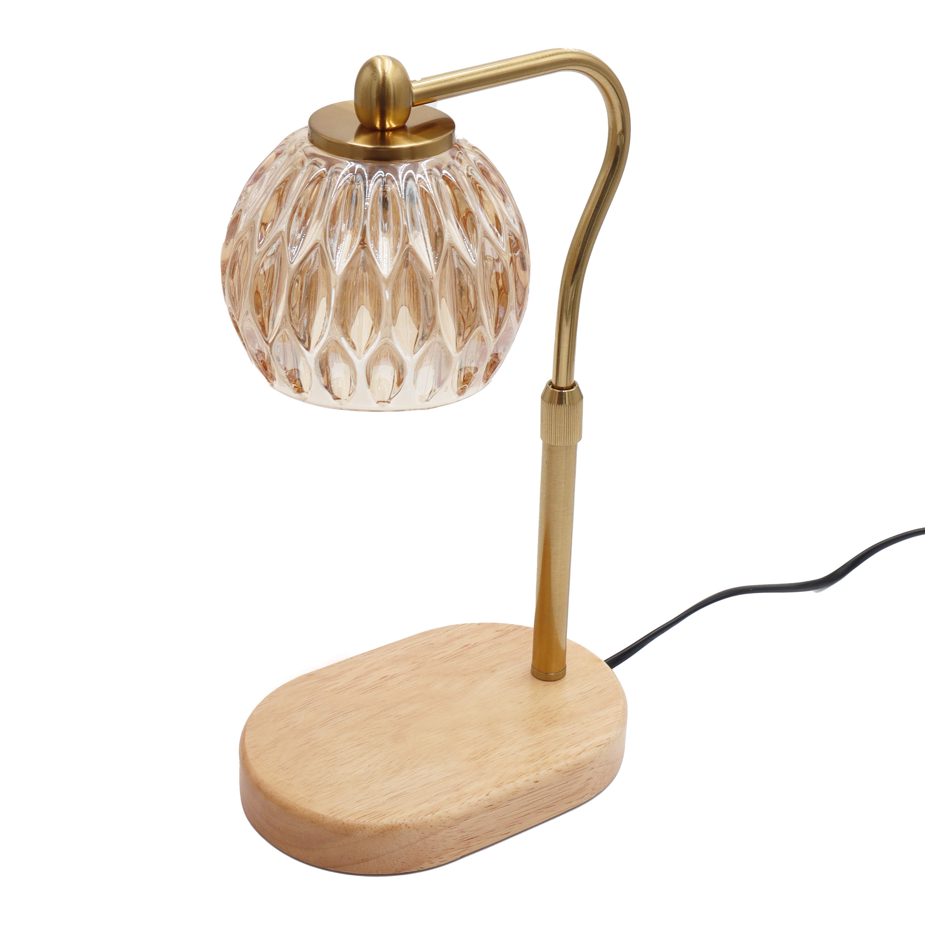 Candyl - Vente Chauffe-cire - Lampe chauffe-bougies, verre de cristal et base en bois, doré2