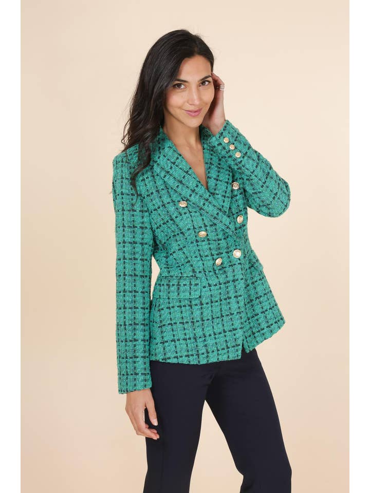 Attentif Paris - Wholesale Blazer - Women's - Tone-on-tone checked fitted blazer jacket