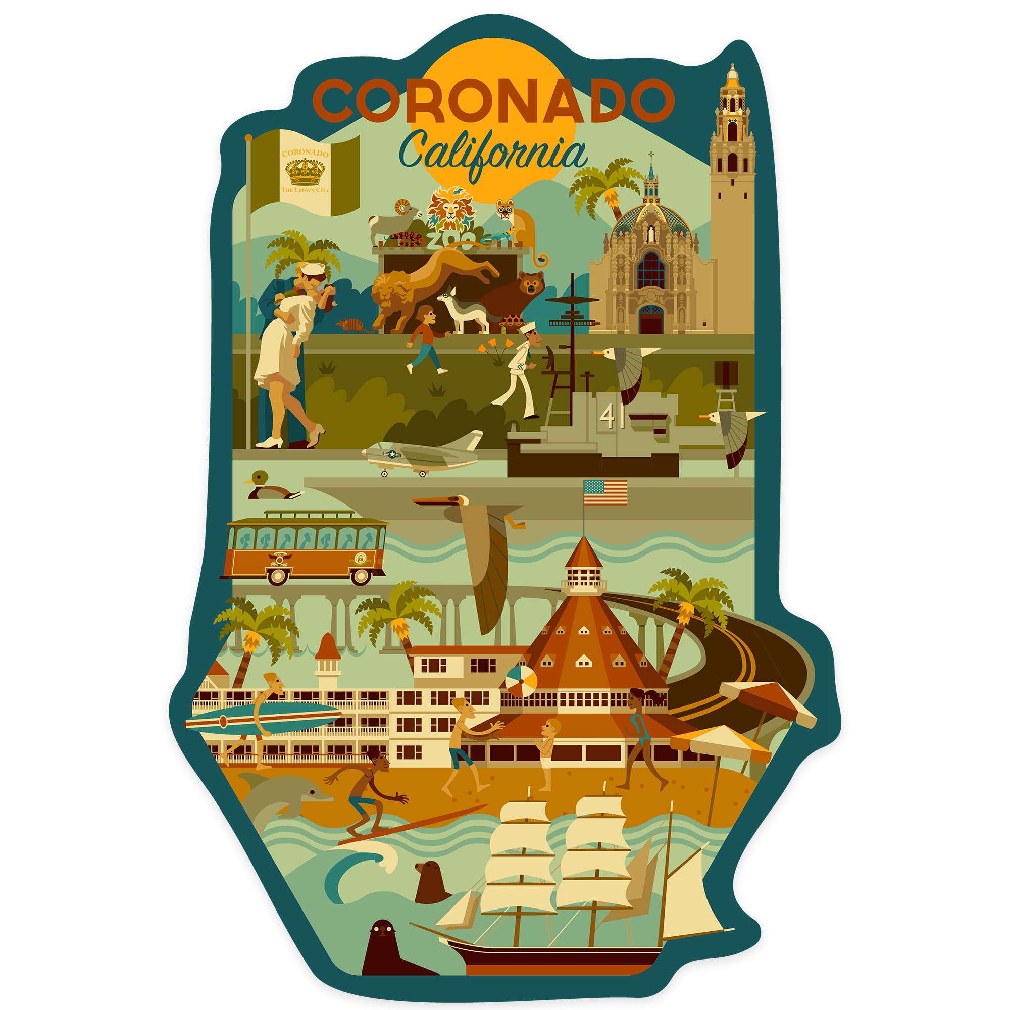 Lantern Press - Wholesale Sticker - Vinyl Sticker Coronado, California, Geometric0