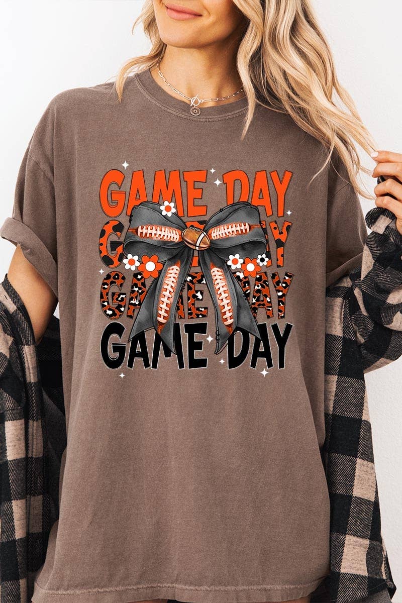 Pink Irene Wholesale – wholesale Tröjor – Dam – Orange Black Football GameDay Bow Plaggfärgad T-shirt8