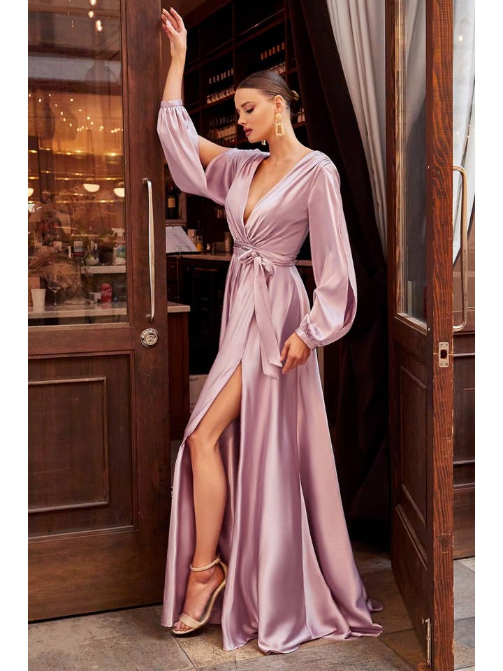 Ladivine by Cinderella Divine - Wholesale Gown - Women's - Long Sleeve Satin Dress