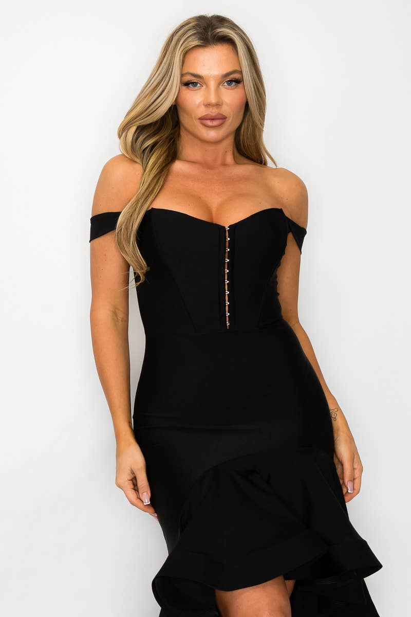 Kimcine - Wholesale Dress - Women's - KD20110Power Satin Corset Tube Top Ruffled Skirt  Dress(SALE6