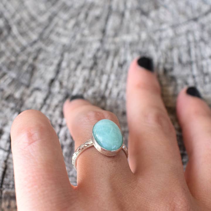 A Wild Violet – Anel de cocktail/declaração por atacado – Anel Boho Amazonite5