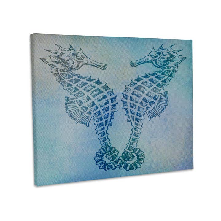 3dRose, Aqua Seahorses- Beach Theme Vintage Art, Museum Grade Canvas Wrap for wholesale by 3dRose