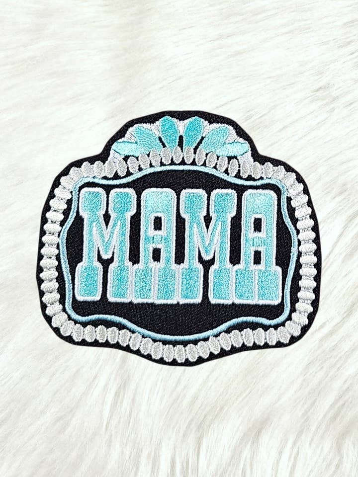 MAMA Buckle Turquoise Western Embroidery Iron On Patch for wholesale by Scratch Decor