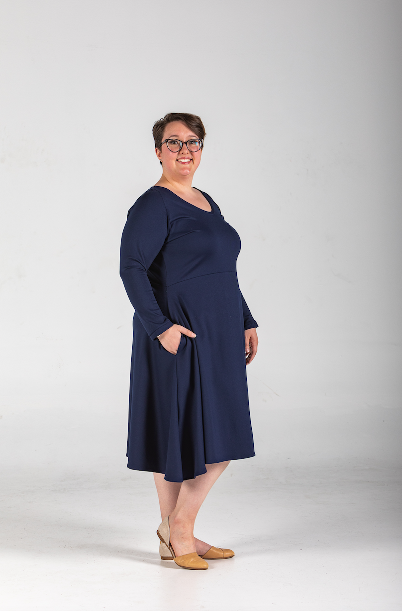 Knieriem Designs - Wholesale Dress - Women's - Long Raglan Sleeve Ponte Dress with Pockets and Full Skirt10