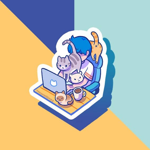 Thousand Skies - Wholesale Sticker - Vinyl Sticker Working from Home with Cats