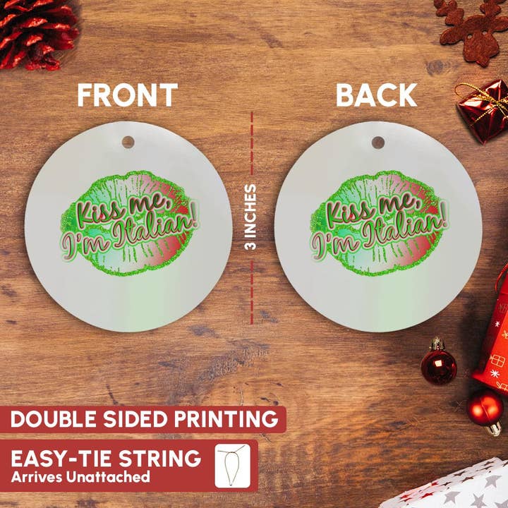 3dRose - Wholesale Ornament - 3dRose, Kiss Me Im Italian Faux Printed Glitter Lips, Ornament2
