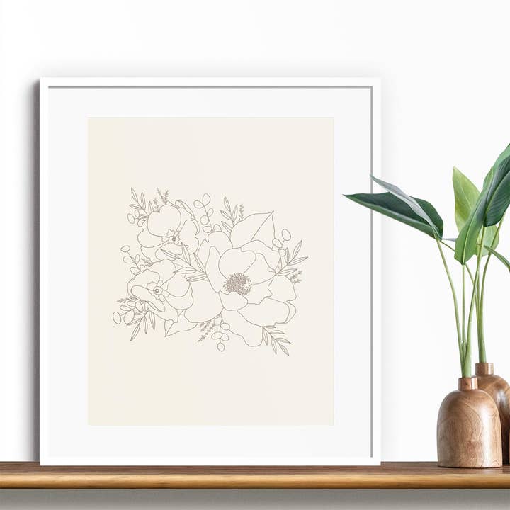 Bouquet vintage | Impression florale au trait pour la vente par Rosa V Design