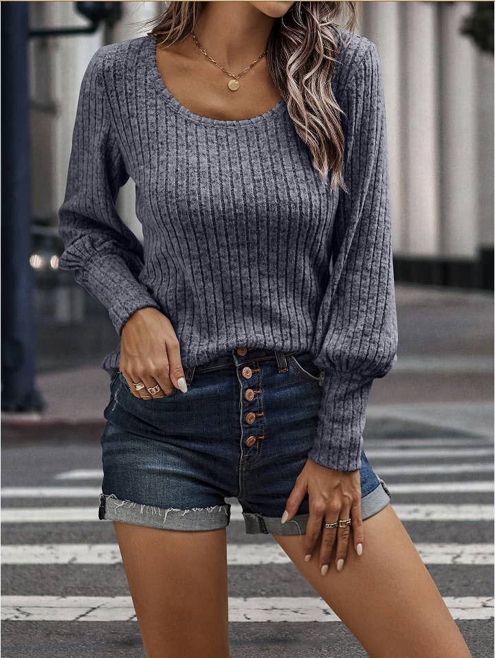 eLook - Wholesale Knit Top - Women's - SZ1-TP2109 Soft Ribbed Knit Bishop Sleeve Top14