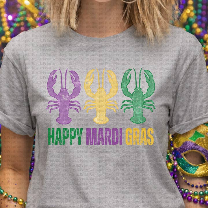 Mardi Gras T-shirt Mardi Gras Kreeft Unisex Grafisch T-shirt voor wholesale door RusticPrintStudio