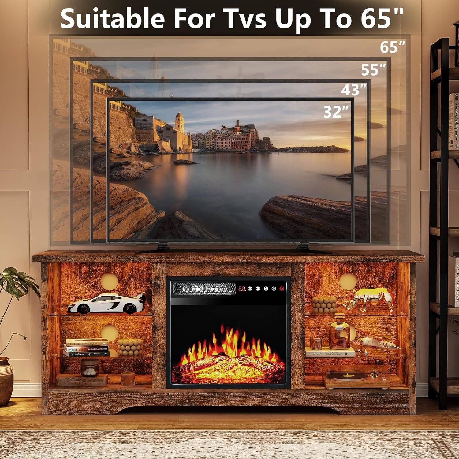 Brown Fireplace TV Stand 18 Electric Fireplace for 65 Inch TVs for wholesale on Faire4