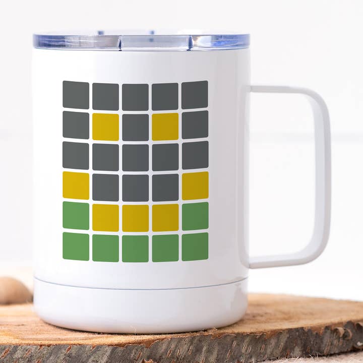 Wordle Puzzle Smiley Face Stainless Steel Travel Mug for wholesale by Calm Down Caren