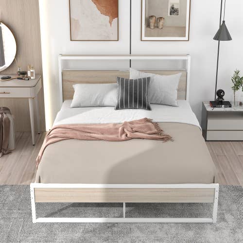 VTNG50 - Wholesale Bedroom Furniture - Queen Size Metal Platform Bed Frame with Sockets, USB Ports4