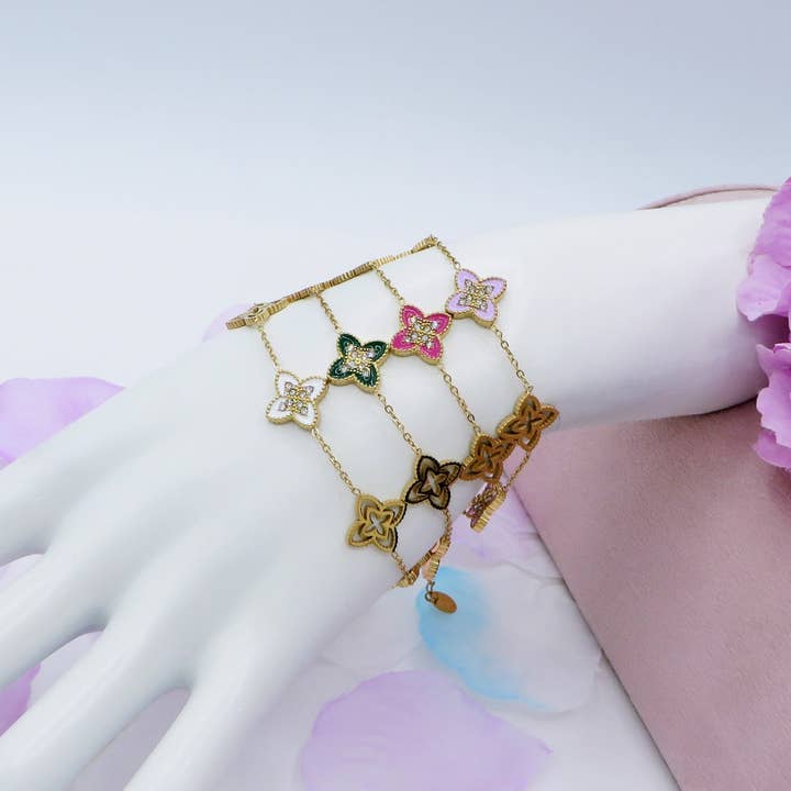 Daemon srls - Wholesale Charm/Dangle Bracelet - LILY SHINE ~ Bracciale flowers in ACCIAIO inossidabile smaltato + cubic zirconia3