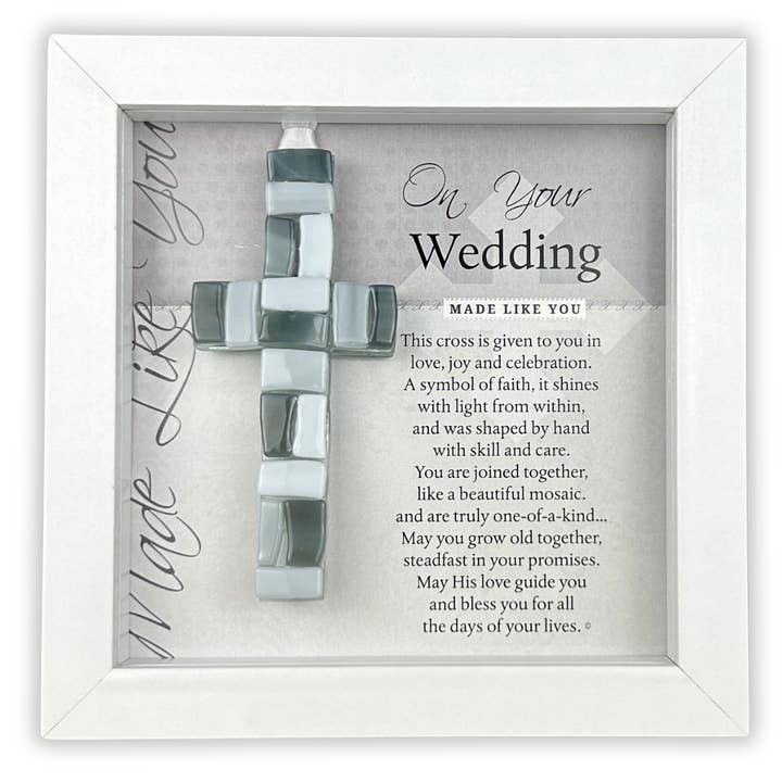 Handmade Mosaic Glass Cross Wedding Day Gift Frame for wholesale by The Grandparent Gift Co. Inc.