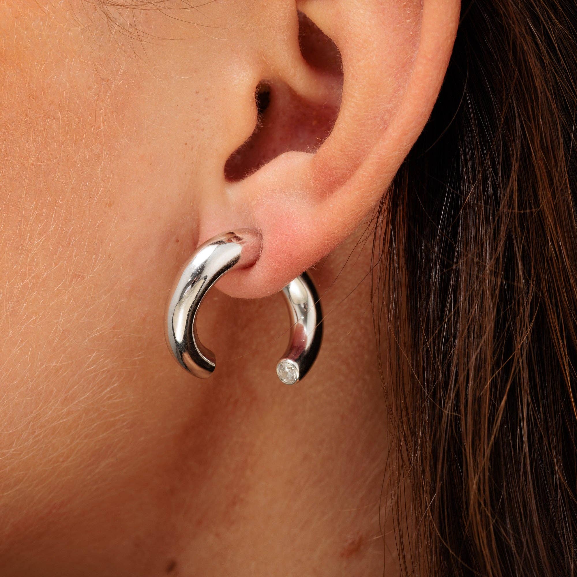 Scream Pretty - Recycled Sterling Silver Jewellery - Wholesale Single Earring - Sparkle Single Split Hoop Earring with Clear Stone5