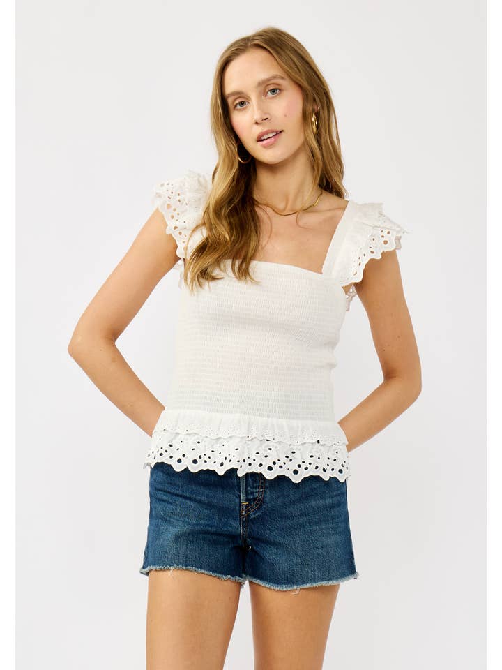 Lovestitch - Wholesale Blouse - Women's - Smocked Scallop Lace Ruffle Top5
