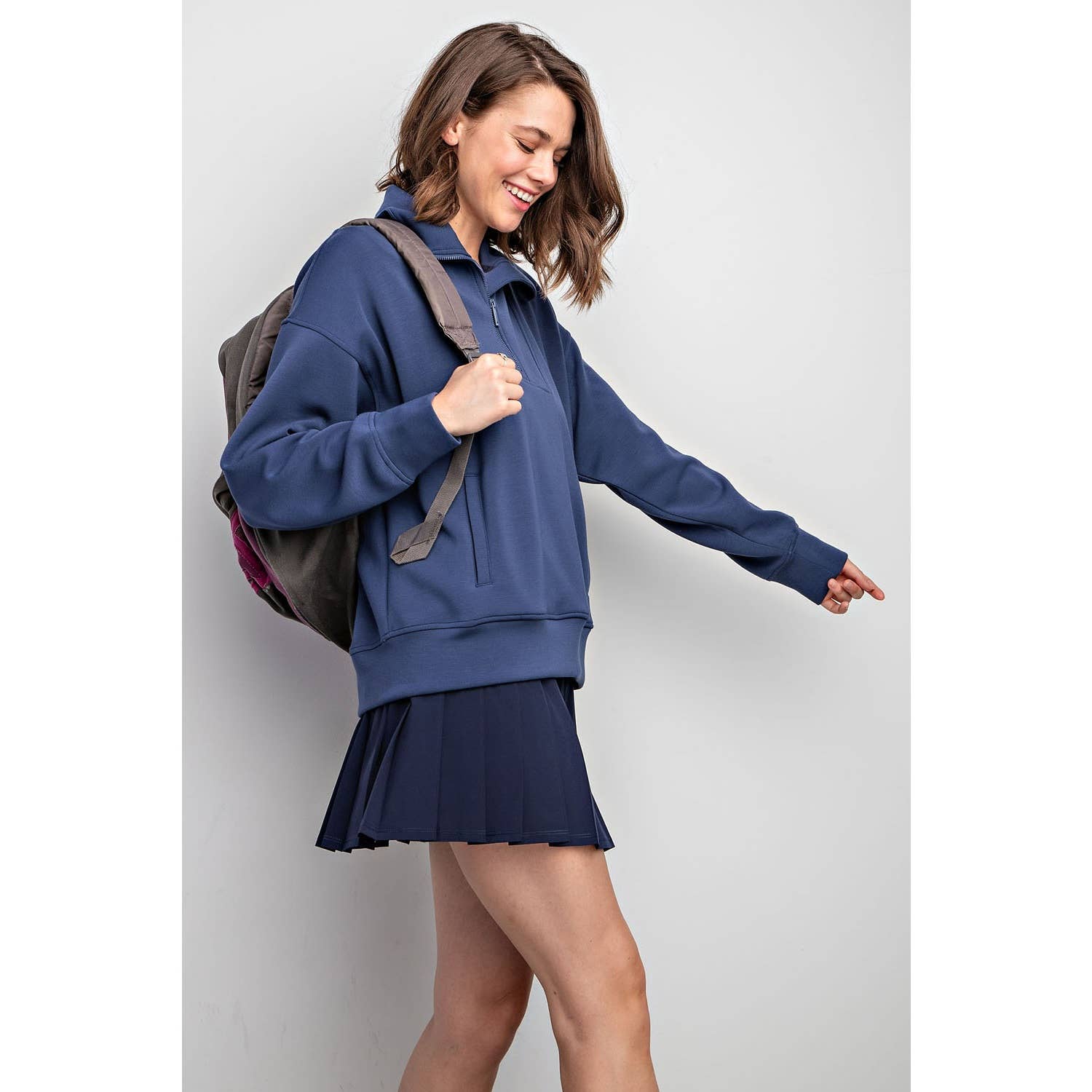 Rae Mode - Vendita all'ingrosso Felpa - Donna - PULLOVER CON COLLO A IMBUTO E ZIP A QUARTO IN MODAL SCUBA32