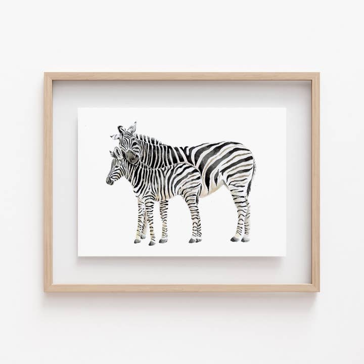 Mom and Baby Watercolor Zebra Print for wholesale by Carrie And The Brush