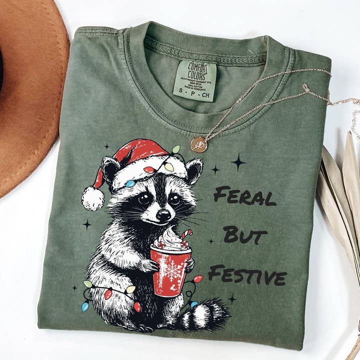 Glaime - Wholesale T-Shirt (Graphic) - Women's - Comfort Colors Feral But Festive Xmas Shirt, Xmas Sweater7