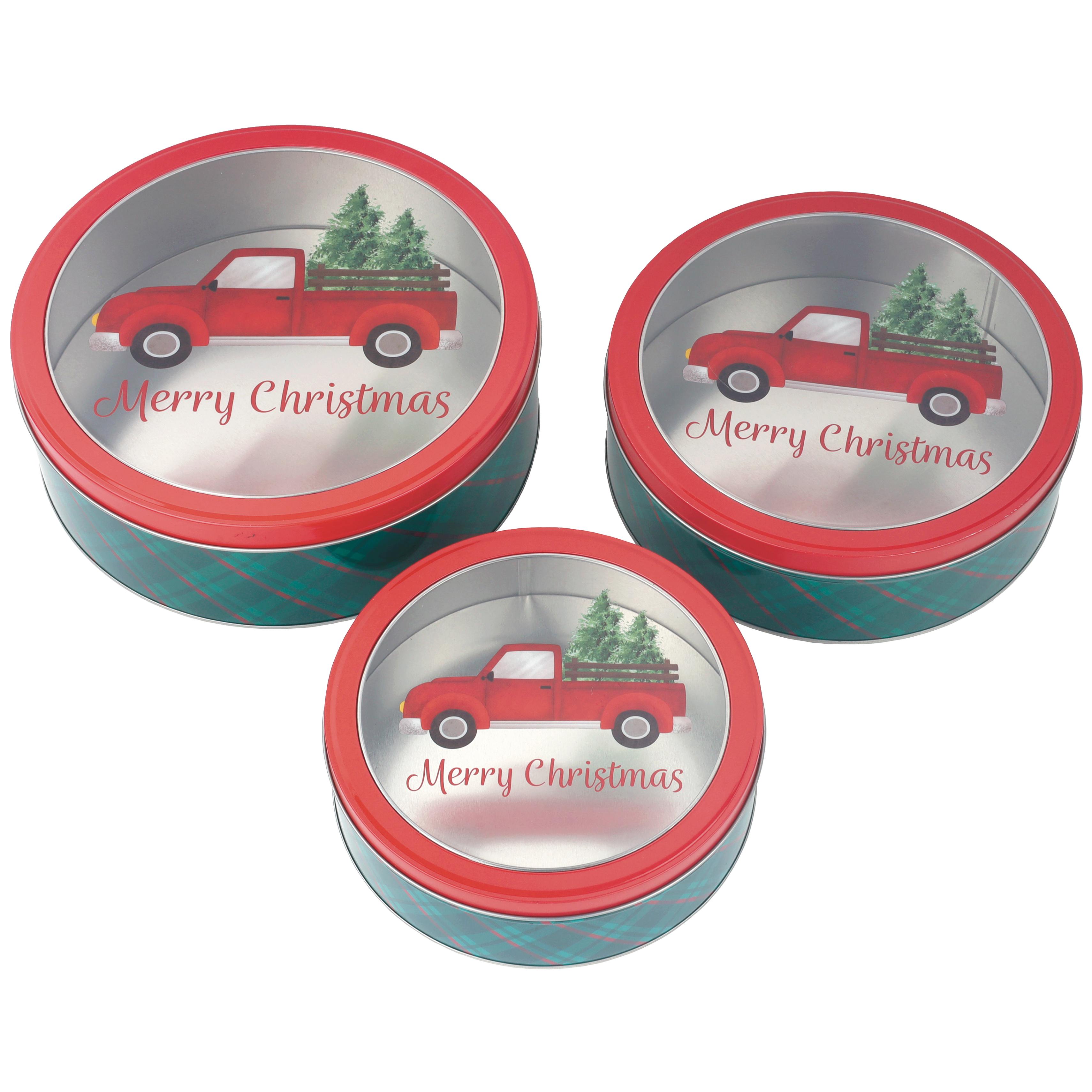 DAHO - Wholesale Cookie Jar - DaHo Christmas Round Cookie Tin Container with Window 3ASST 3