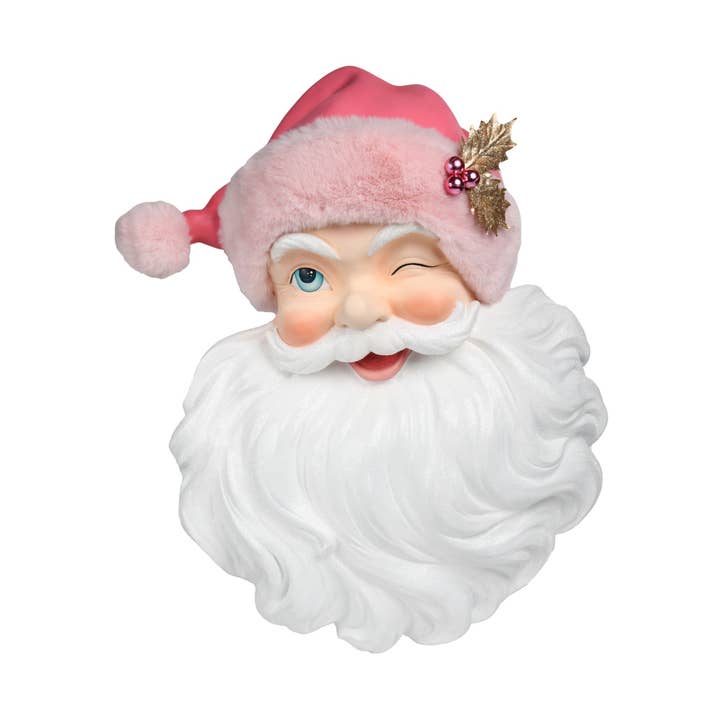 Santa Head w/Pink Fur Hat Wall Décor for wholesale by December Diamonds