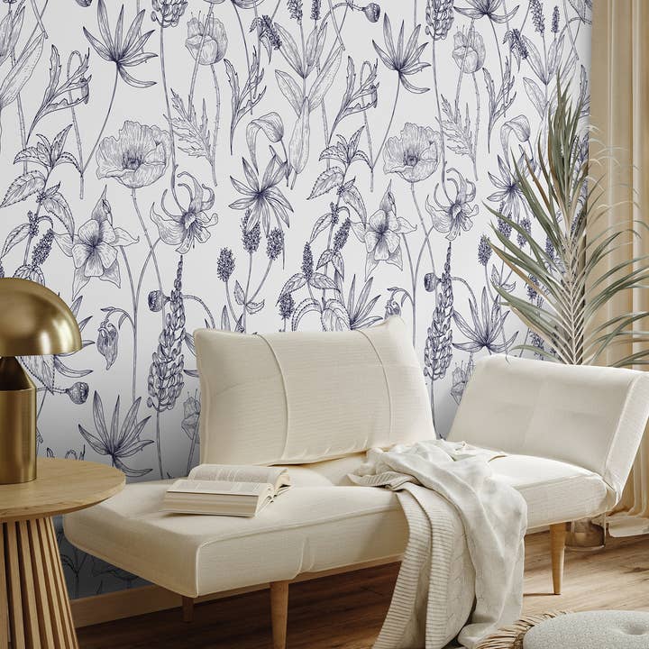 Floral Nursery Wallpaper, Botanical Wildflower Wall Mural for wholesale by SimurgWallArts