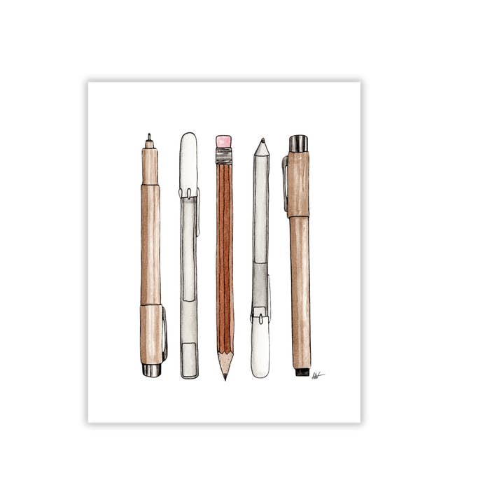 Drawing Supplies Illustration - Pen and Watercolor Art - Archival Quality Art Print for wholesale by Alyssa Whetstone Art