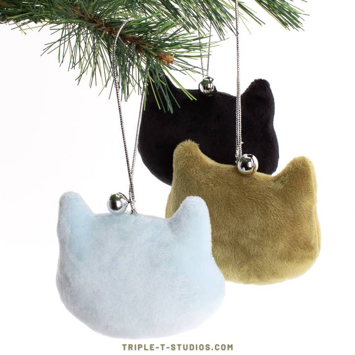 Triple T Studios - Wholesale Ornament Set - Velvet Cat Ornament- Set of 3 | Cat Christmas Ornament