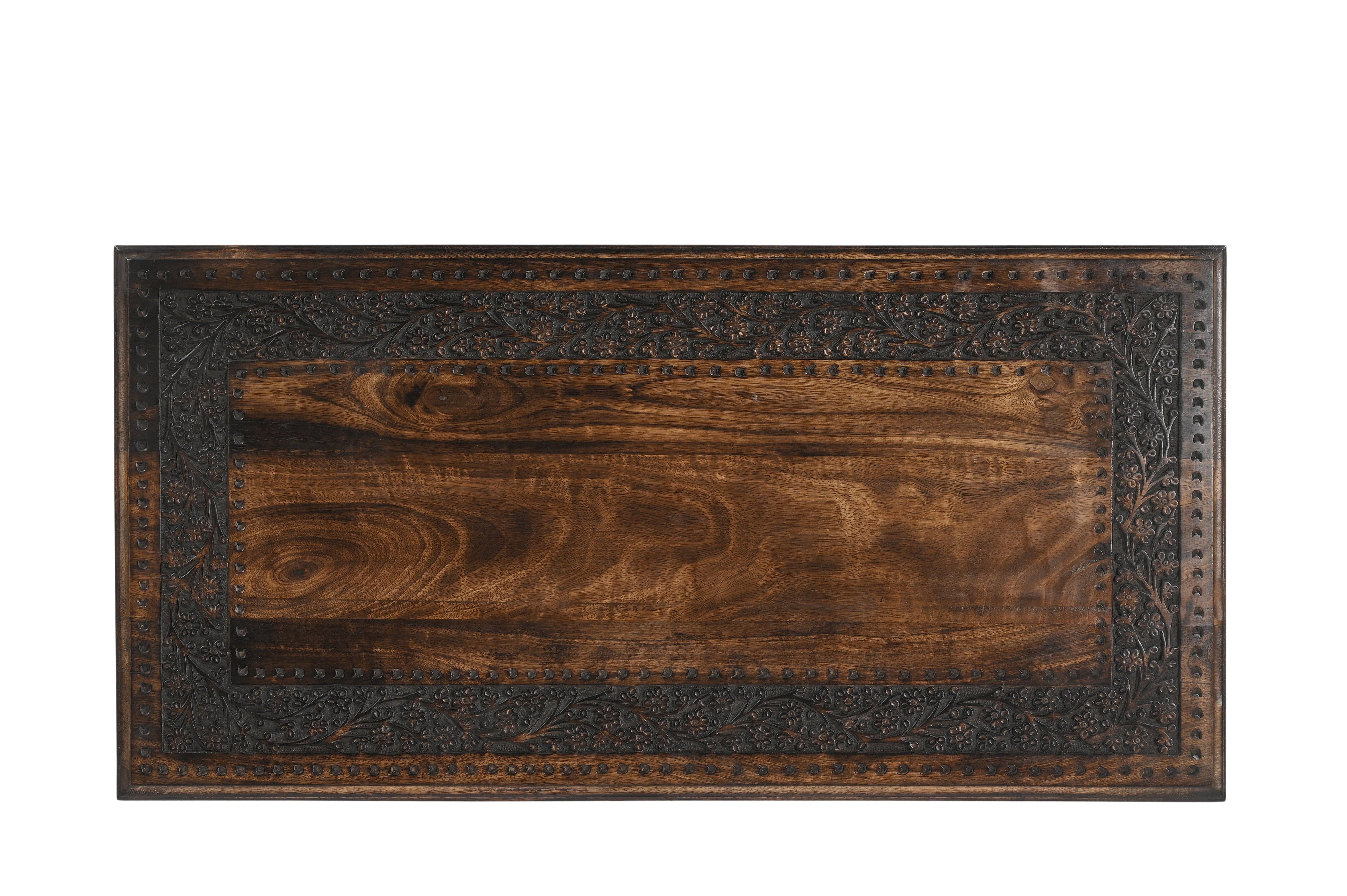 iAnanas - Wholesale Coffee Table - Vintage Solid Mango Wood Coffee Table - Handmade Wooden Coffee Table with Carved Details, Brown Finish, Decorative and Sturdy for Living Room - 92 x 45 x 45 cm3