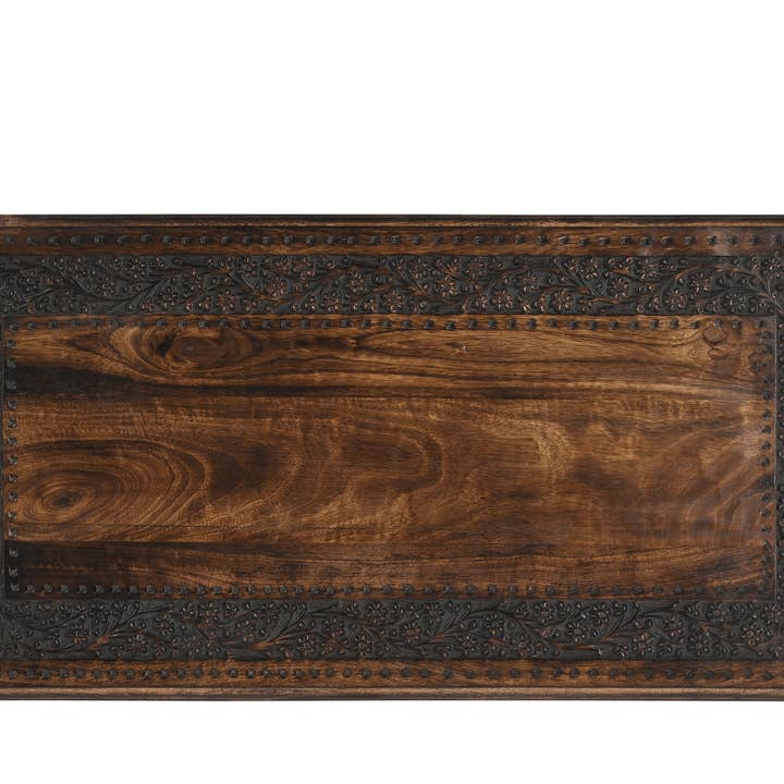 iAnanas - Wholesale Coffee Table - Vintage Solid Mango Wood Coffee Table - Handmade Wooden Coffee Table with Carved Details, Brown Finish, Decorative and Sturdy for Living Room - 92 x 45 x 45 cm3