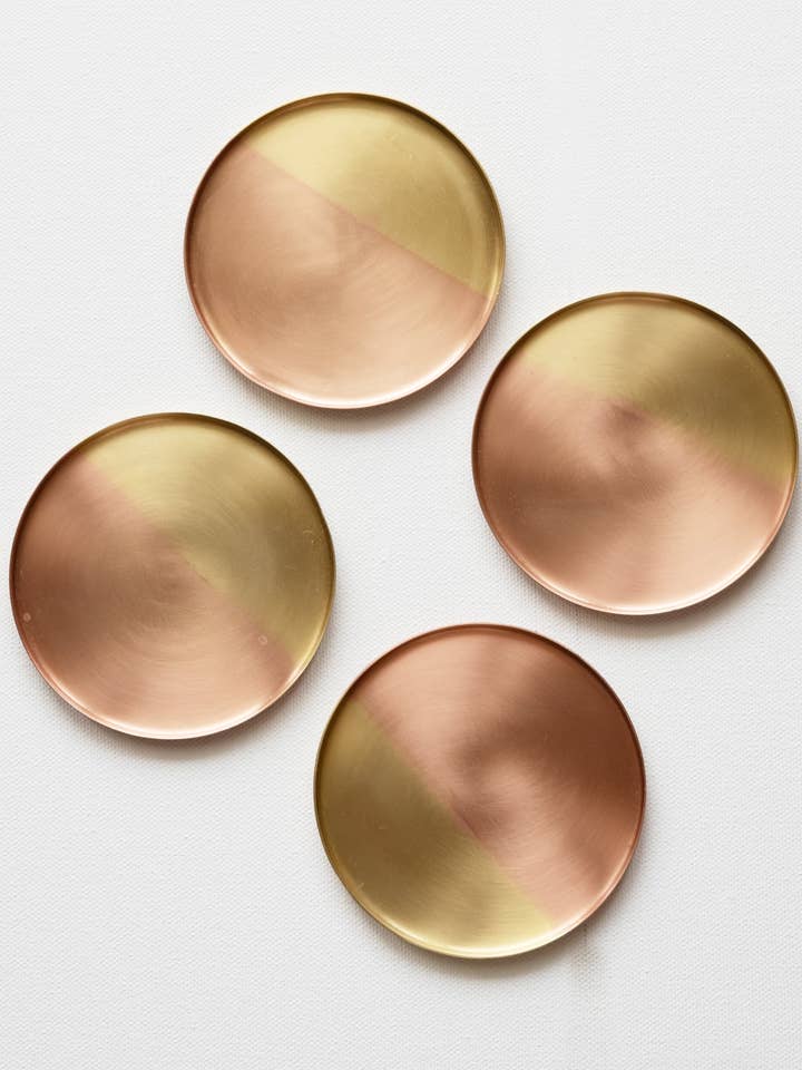 Two tone copper & brass coasters, Set of 4 for wholesale by Fleck