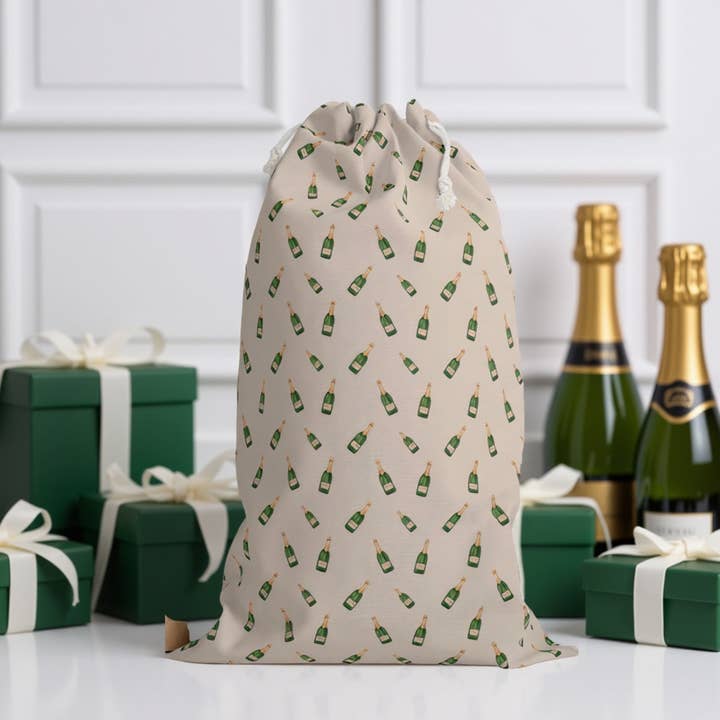 Sacco Natalizio Festivo per Champagne - Borsa Regalo per Amanti delle Bollicine per la vendita all'ingrosso da parte di Aminelle & Willow