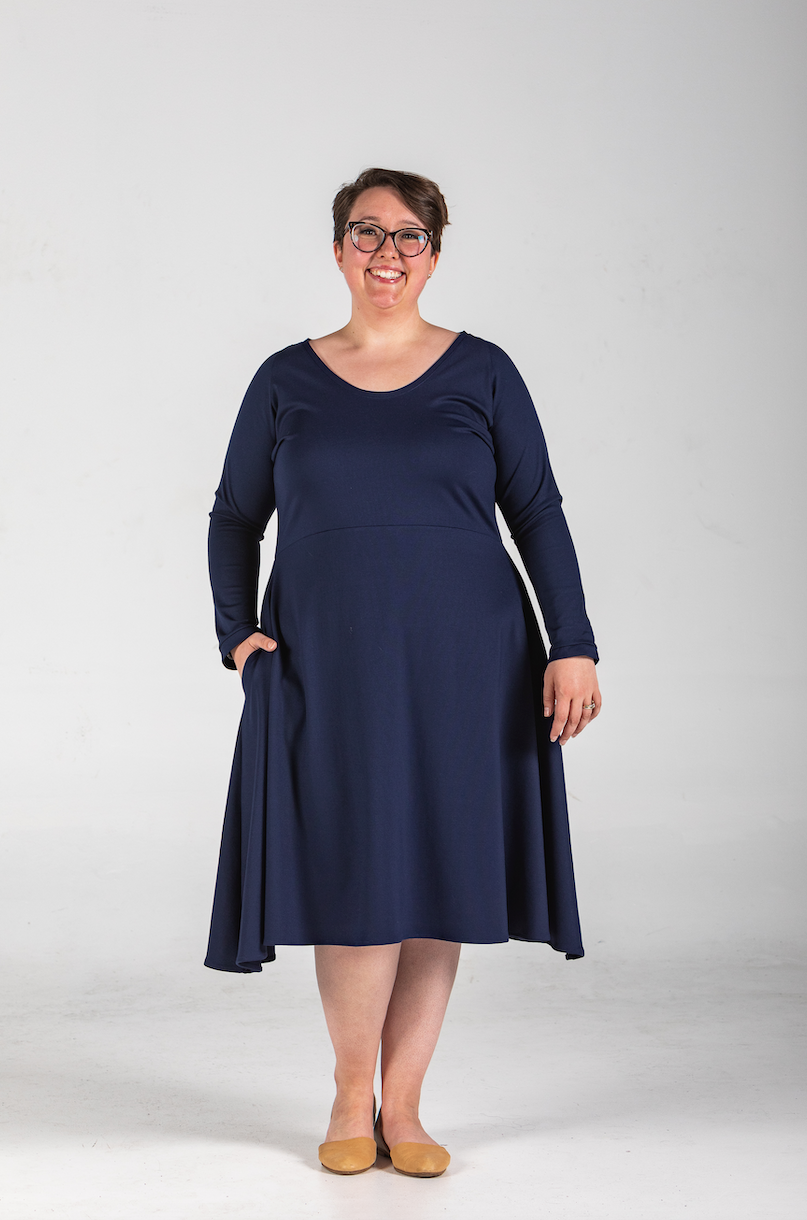 Knieriem Designs - Wholesale Dress - Women's - Long Raglan Sleeve Ponte Dress with Pockets and Full Skirt9