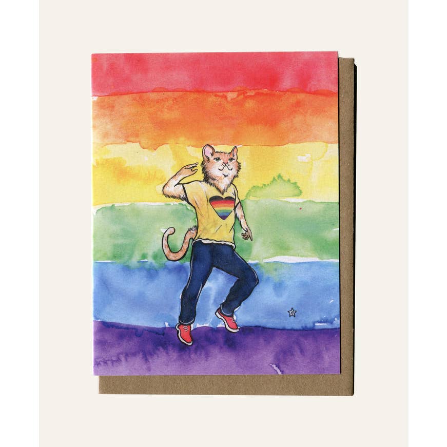 Darling Illustrations - Wholesale Love Card - Rainbow Gay Cat - Queer LGBT Pride Flag Card - Notecard