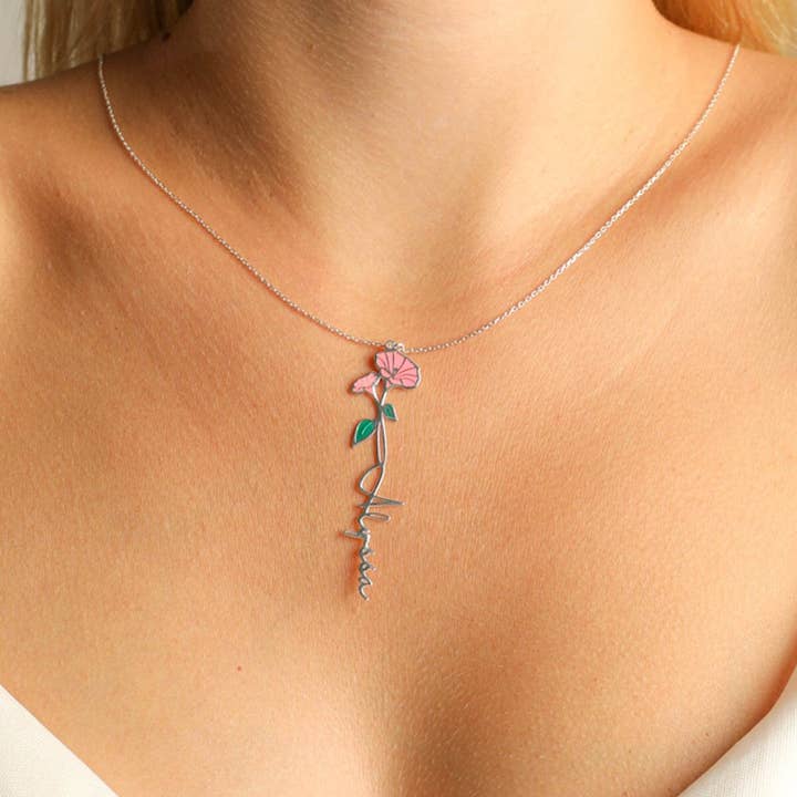 14k gepersonaliseerde bloemennaamketting voor wholesale door Gowa Design